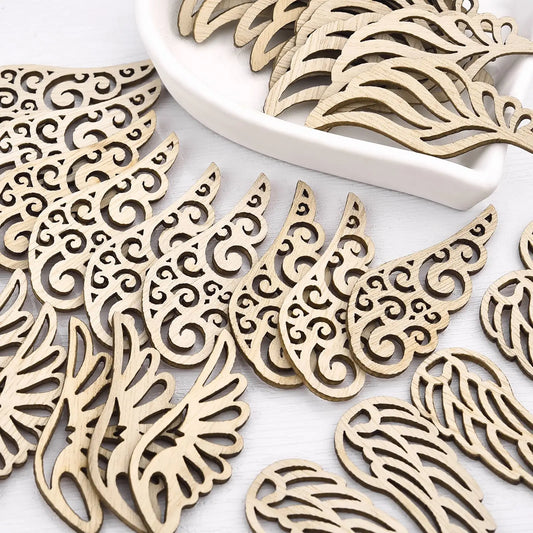 10Pcs Angel Wings Hollow Wooden Chips  DIY Scrapbook  Accessories