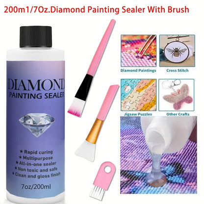 60ML/120ML/200ML Diamond Painting Sealer 3 Pcs Brushes Glue Permanent  Sealer Puzzle