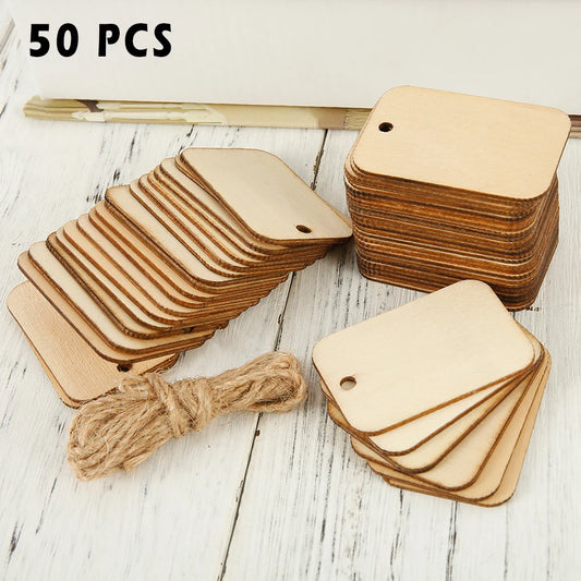 50Pcs Wood Slices with Ropes